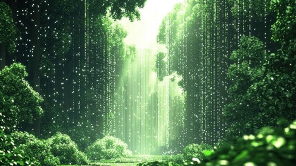 A stunning blend of nature and technology in a digital forest.