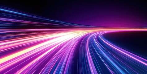 Aufkleber - Futuristic Abstract Scene Neon Light Streaks Motion Effects Dynamic Angle Purple Background