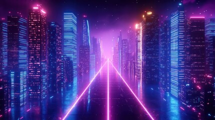 Aufkleber - Neon Pathway in Cyberpunk Cityscape at Night