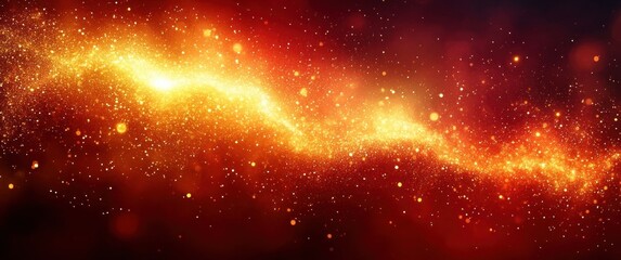 Poster - Abstract Golden Star Sparkling in Red Background with Bokeh and Light Effects for Christmas Celebration