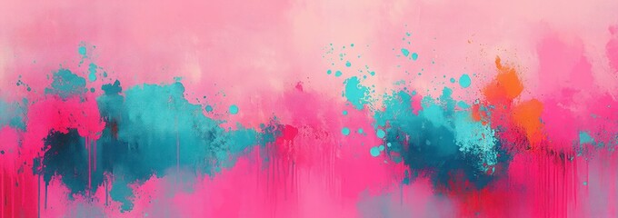 Poster - Abstract Expressionism Pink and Turquoise Paint Splashes