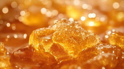 Poster - Close-up shot of a golden, honey-like substance with a glossy texture. Amber Liquid Texture: Golden Honey-Like Substance