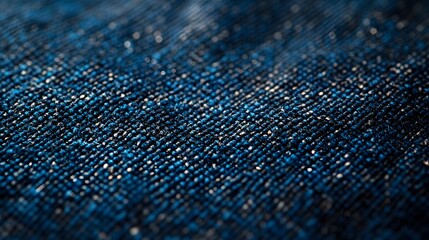 Poster - Macro shot of dark blue denim fabric. Detailed textile texture. Deep Blue Denim: A Close-Up Textile Texture. Fabric detailed background.