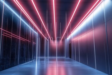Poster - Futuristic Minimalist Ceiling Design with Neon Lights in a Modern Office Space