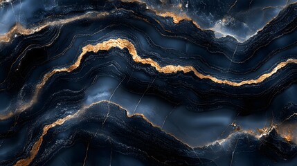 Poster - Deep blue marble texture with golden veins. Luxury, elegant, and modern background. Midnight Blue Marble: A Luxurious Texture of Deep Hues and Golden Veins