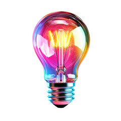 Poster - vibrant light bulb with colorful reflections and glowing filaments, showcasing modern design and artistic flair. This captures creativity and innovation in lighting