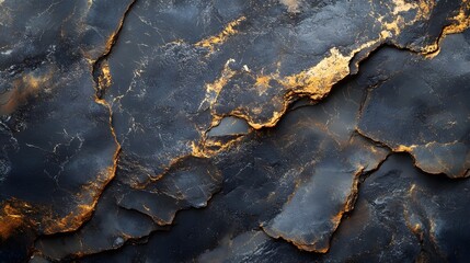 Poster - Close-up shot of dark stone with gold accents, showcasing a luxurious and abstract texture. Abstract Dark and Gold Stone Texture: A Luxurious Background