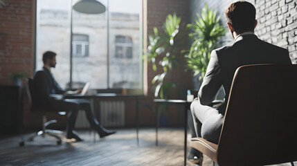 Aufkleber - Two businessmen having a meeting in a modern office with large windows