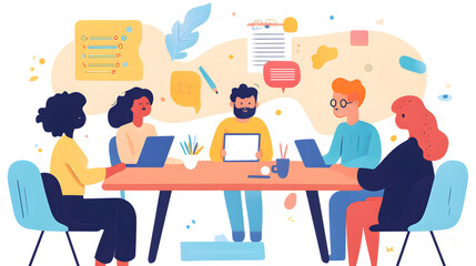 Aufkleber - Diverse team of professionals collaborating on a project at a desk