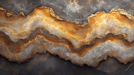 Poster - Close-up view of an abstract stone texture with golden and gray veins. The image shows intricate patterns and colors. Golden and Gray Mineral Veins, Detailed Close-up of a Natural Rock Formation