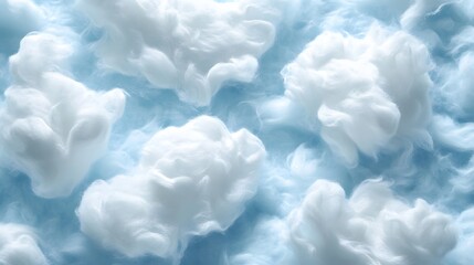 Poster - A captivating image of fluffy cotton candy clouds in shades of pastel blue and white. Dreamy and serene. Dreamy Cotton Candy Clouds: A Pastel Blue and White Textured Masterpiece Soft cotton