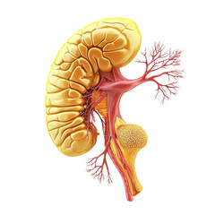Poster - Anatomical illustration of kidney with detailed vascular structure, showcasing renal cortex and medulla. This highlights intricate design of human kidney