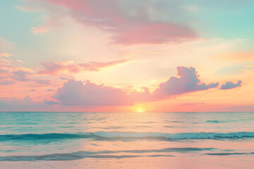 Wall Mural - Beautiful sunset over the ocean with clouds on the beach background