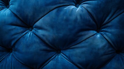 Poster - Close-up of a deep blue velvet upholstery texture with button tufting. Luxurious and stylish. Deep Blue Velvet Upholstery Texture