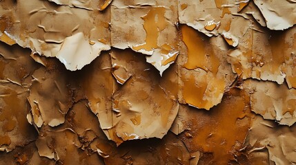 Aufkleber - Close-up of a textured surface with peeling paint and liquid spills. Brown and golden hues dominate. Abstract Brown Texture: Peeling Paint and Liquid Spills