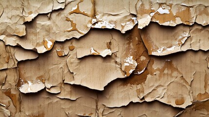 Aufkleber - Close-up shot of damaged cardboard, revealing a rich, abstract texture. Brown tones and cracked surface. Abstract Brown Texture: Damaged Cardboard Surface