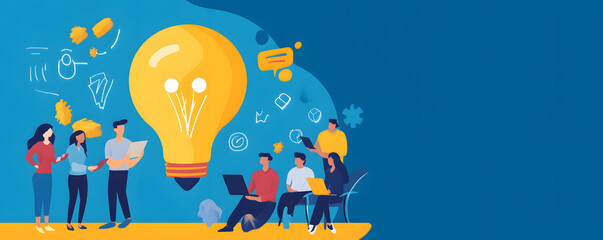 Aufkleber - Business people working together generating new idea under huge light bulb
