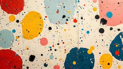 Aufkleber - A vibrant abstract artwork featuring colorful paint splatters and spots on a textured surface. The composition is visually engaging and full of energy. Colorful Paint Splatter on Textured Surface