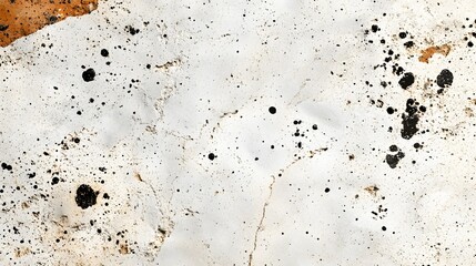 Poster - Close-up of an abstract textured surface featuring a dominant white background with black and brown splotches. Abstract Speckled Texture: A Study in White, Black, and Brown