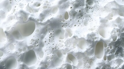 Poster - Close-up view of white foam, highlighting its textured surface and intricate bubble formations. Abstract and visually appealing. A Close-Up Study of Bubbles and Airy Forms