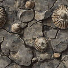 Wall Mural - A wall with a rock pattern and shells on it