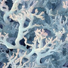 A beautiful blue and white coral reef with many branches of coral