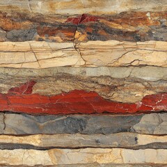 Wall Mural - Seamless texture of layered sedimentary rock, earthy tones of brown