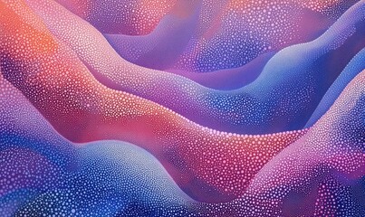 Poster - A colorful painting of a mountain range with a blue and pink hue