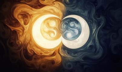Poster - Two crescent moons are shown in a painting, one of which is yellow