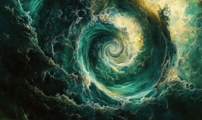 Poster - A swirling mass of water in a green and yellow color