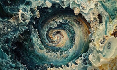 Poster - A spiral of water with a blue and white color scheme