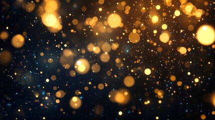 Poster - Abstract Background Of Golden Bokeh Lights Floating On Dark Blue Background