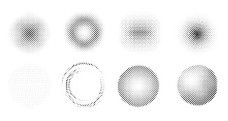 Poster - Halftone textures featuring circular dot patterns on a white background, each with varying densities and arrangements. The minimal design highlights texture diversity, contrast, and form.