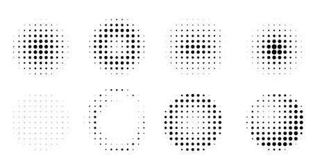 Poster - Set of black halftone dottted backgrounds. Modern abstract comic style halftone pattern in circle form.