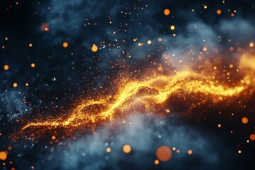 Poster - Golden particles swirl through dark space creating a mystical cosmic atmosphere during a sci-fi inspired event