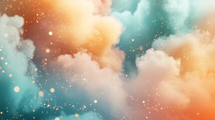 Poster - Abstract Cloud Smoke Texture With Orange And Teal Colors Sparkling Dust And Soft Light Effect