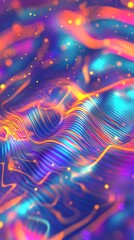 Poster - Abstract Digital Neon Wave Pattern With Glowing Particles and Vibrant Colors