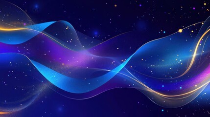 Poster - Abstract Digital Artwork Of Flowing Blue Purple And Gold Lines With Particle Effects
