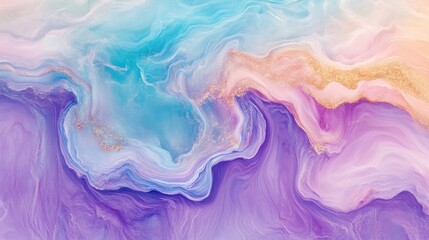 Poster - Abstract Fluid Art With Swirling Blue Purple And Gold Glitter Textures