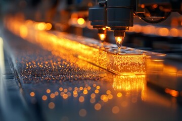 Poster - Innovative technology using lasers for precise cutting in a manufacturing facility during daytime