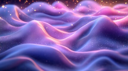 Poster - Abstract Wavy Surface In Shades Of Purple Pink And Blue With Sparkling Dust Particles