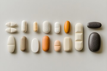 Wall Mural - Different shapes and colors of tablets and pills, reflecting diversity in modern healing approaches