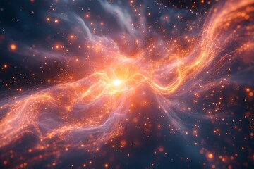 Poster - Stunning cosmic swirl of orange and blue gas and stars in deep space with bright glowing core