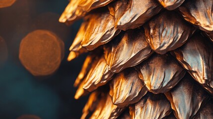 Canvas Print - Close-up of a golden pine cone, showcasing intricate details and warm tones against a blurred background.