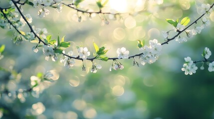  Blooming cherry blossoms in spring sunlight. Soft focus, bokeh effect.