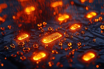 Aufkleber - Intricate patterns of glowing orange and water droplets merge in a captivating display of fluid dynamics