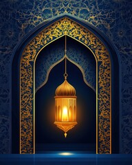 Poster - Elegant lantern illuminates intricate archway design with ornamental details and radiant glow creates festive celebratory atmosphere. 