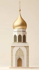 Poster - Architectural tower with golden dome and ornate details set against a cream backdrop