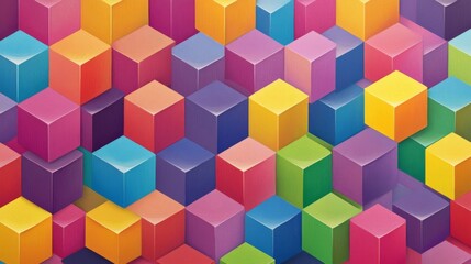 Colorful Geometric Cube Arrangement with Abstract Textured Background