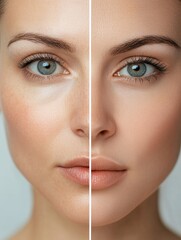Poster - Comparison of aging effects on a womans face highlighting wrinkles and smooth skin. Generative AI
